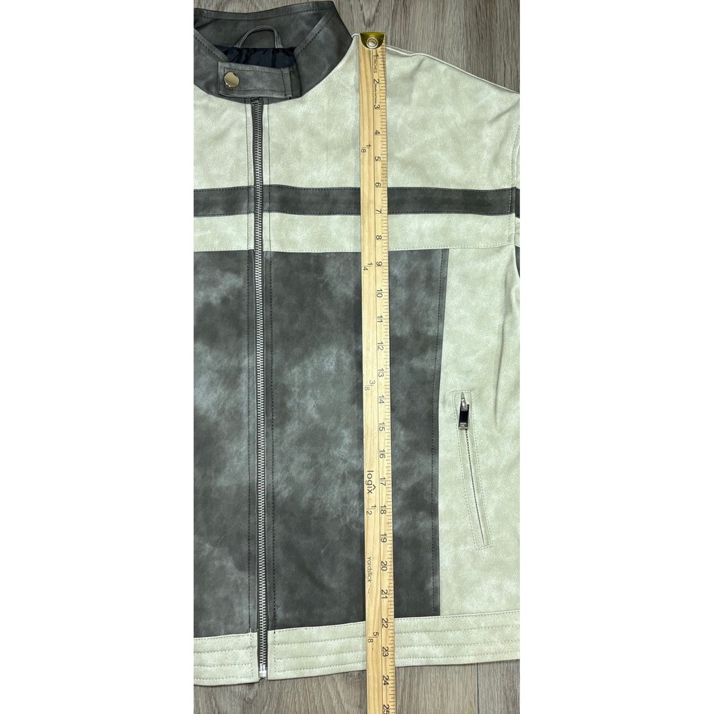 Superdown Womens Moto Jacket Grey Cream Distressed Faux Leather Racer Size M - Picture 11 of 14